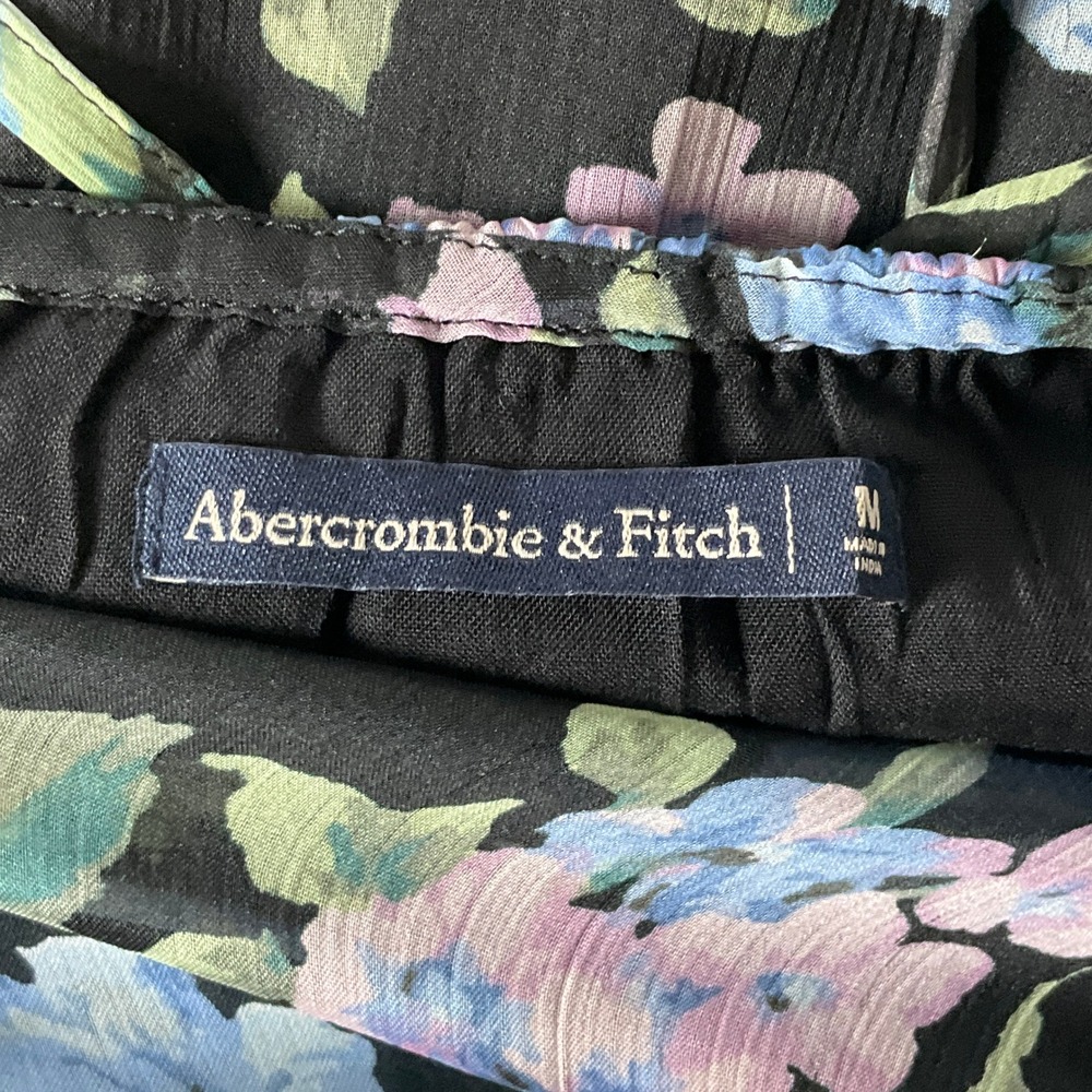 Abercrombie & Fitch High Low Maxi Dress Womens M Black Blue Floral Romantic - Picture 3 of 9